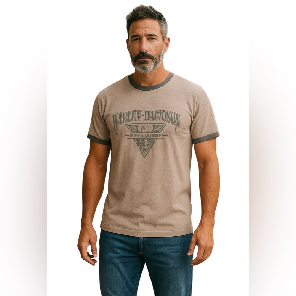 HARLEY DAVIDSON VINTAGE GRAPHIC TEE SHIRT Size XL Tan Brown, Tinley Park IL